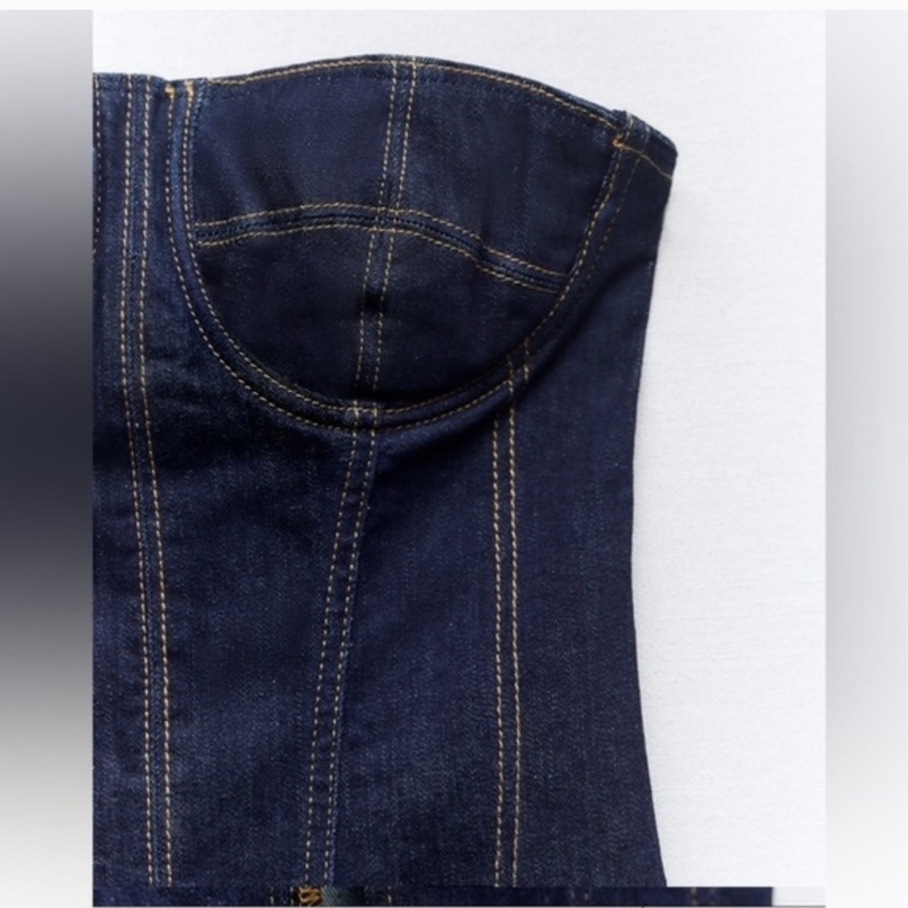 NWT Zara Blue Denim Midi Bustier Corset Party Dress Medium - Picture 7 of 16
